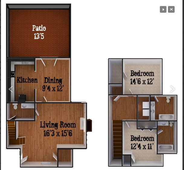 Two Bedroom Townhouse - Greenbriar and Hawthorne Apartments