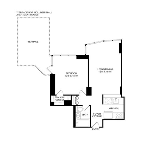 One Bedroom One Bath (697 SF) - 800 Sixth Apartments