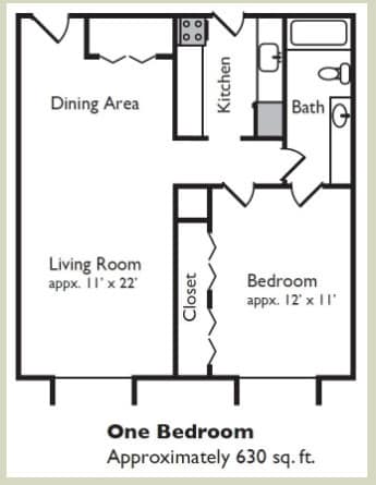 1/1 Floorplan - Palmetto Golf Club Apartments