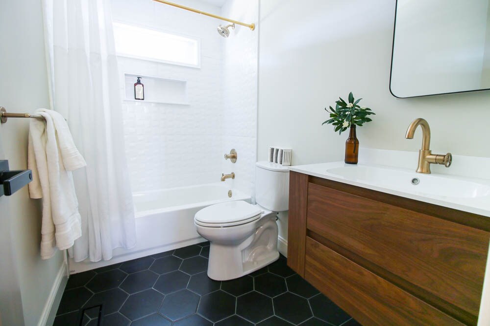 Floating vanity and additional storage in medicine cabinet mirror - 2406 Boswell Rd