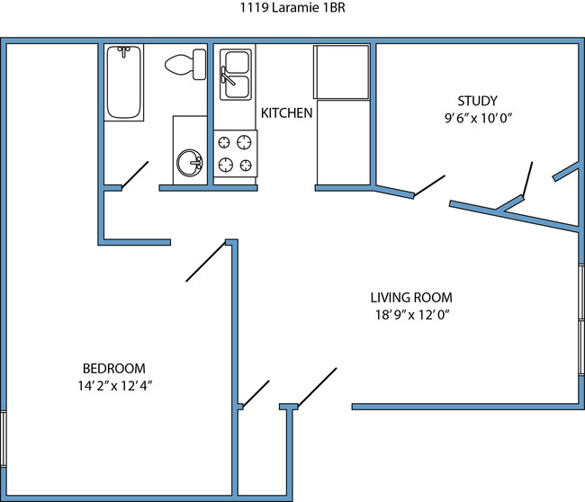 1-bed, 1-bath with study - 1119 Laramie