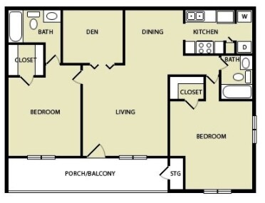 Tradewinds - Plan E w/ Den - 2 Beds - 2 Baths - 1186 Sq. ft. - Tradewinds Apartments