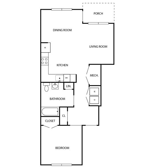 1 Bedroom Floorplan - Apartments at Three Bridges