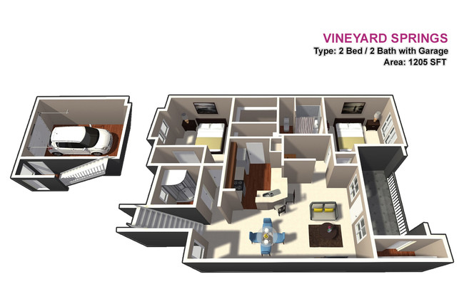 2 BED / 2 BATH w/ Garage - Vineyard Springs