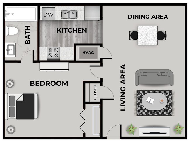 1 Bedroom, 1 Bath Floor Plan - Central Flats