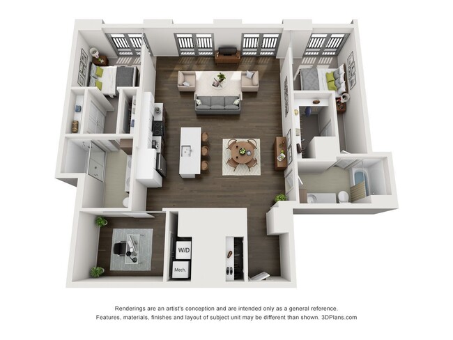 The Dianne - 2x2+Den Penthouse - 2 Beds - 2 Baths - 1345 Sq. ft. - Dianne