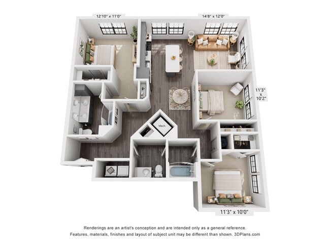 3-Bedroom 2-Bathroom | 1,343 sqft - The Whit