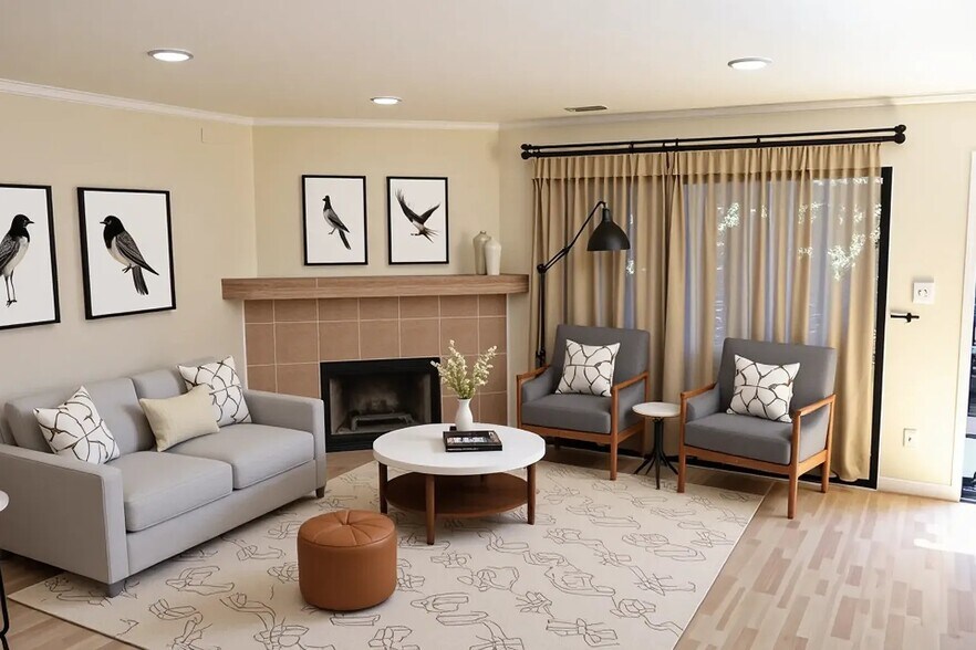 Living room and Fireplace - 1348 N Orange Dr