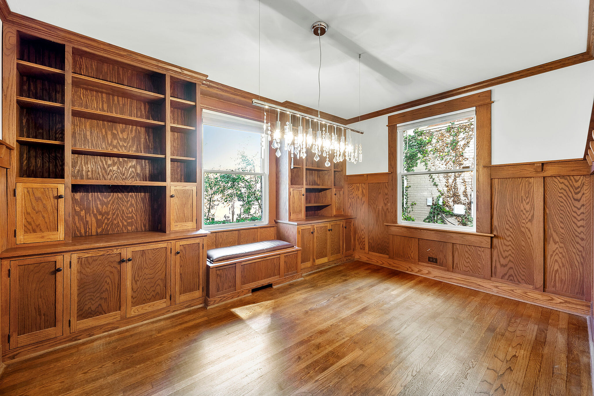 Custom wood shelves in dining room - 121 Brower Street