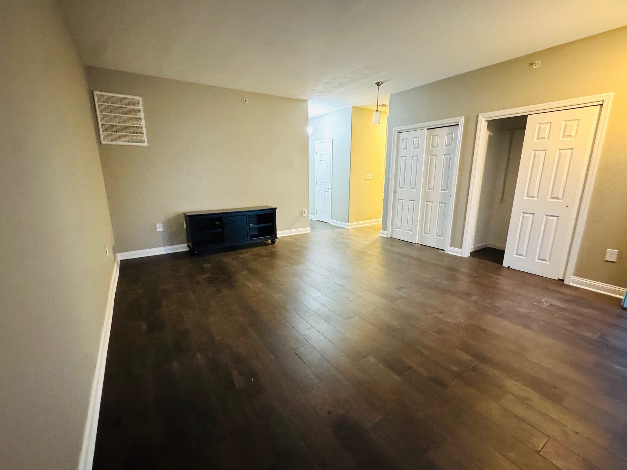 Large living room area with lots of closet space and hardwood flooring. - 131 Meridian Blvd
