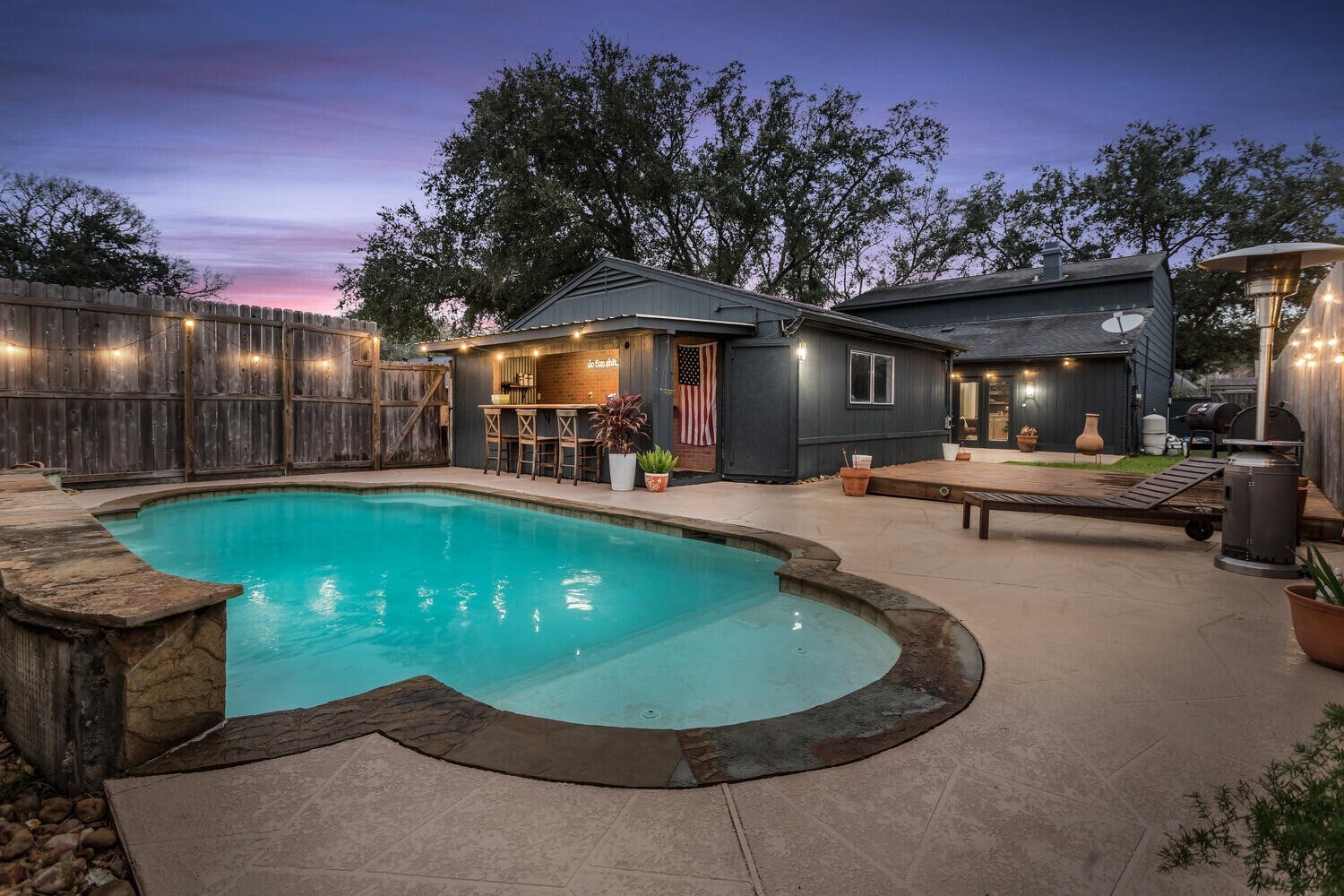 Cabana Area Night Time - 5885 Woodway Dr