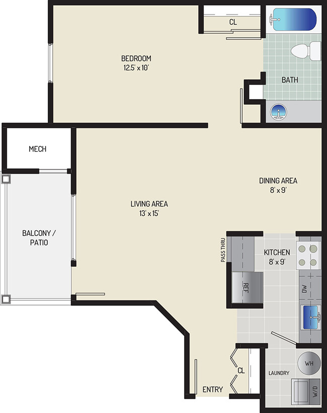 1 BR/ 1 BA (Style A1) | 690 sq. ft. - Seneca Club Apartments