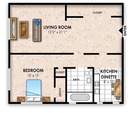One Bedroom - B - South Street Apartment Homes