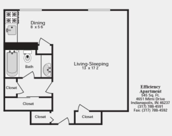 Efficiency Floor Plan - Ninth Avenue Apartments