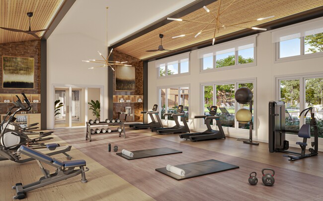 Club-quality fitness studio with cardio room and spin bikes. - Modera McKinney Ridge