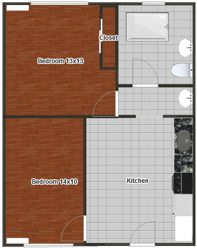 2 Bed On bath Floor Plan *Not to Scale - Trojan Palms