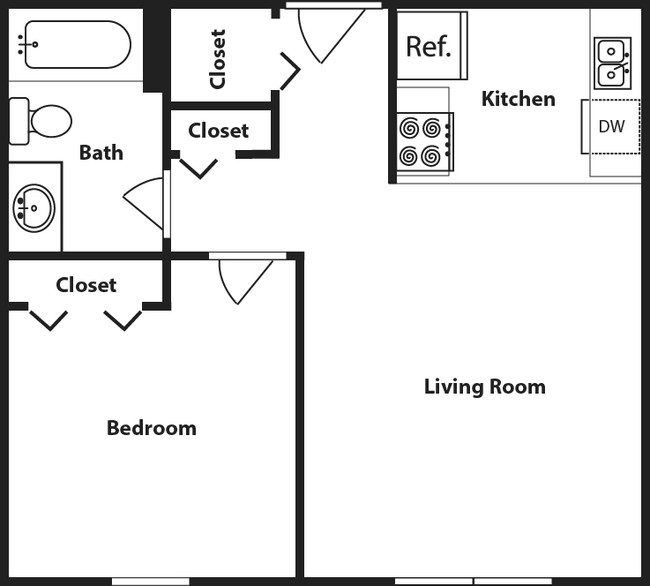 1 Bedroom Floorplan - Glen Ridge Apartments