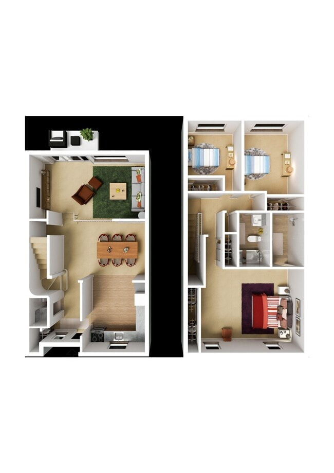 Three Bedroom Townhouse w/ Fireplace Remodel Model w/ Furniture - Woods Mill Park Apartments & Townhomes