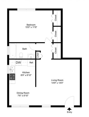 One bedroom floor plan - Paoli Place Arms Apartments