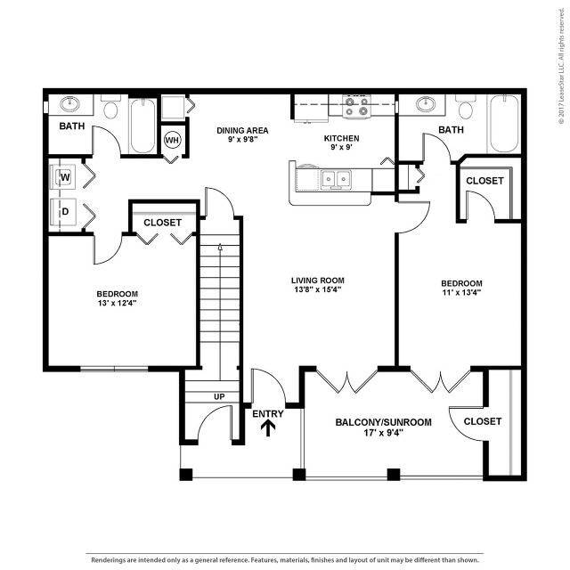Tortuga - 2B2B - 1123 SF - Key Largo - 2D Floorplan - Tortuga Bay at Waterford Lakes