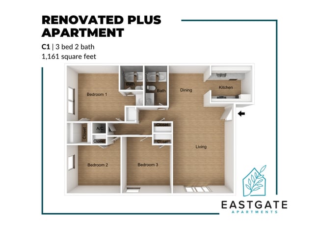 C1 Renovated Plus Floor Plan - Eastgate Apartments