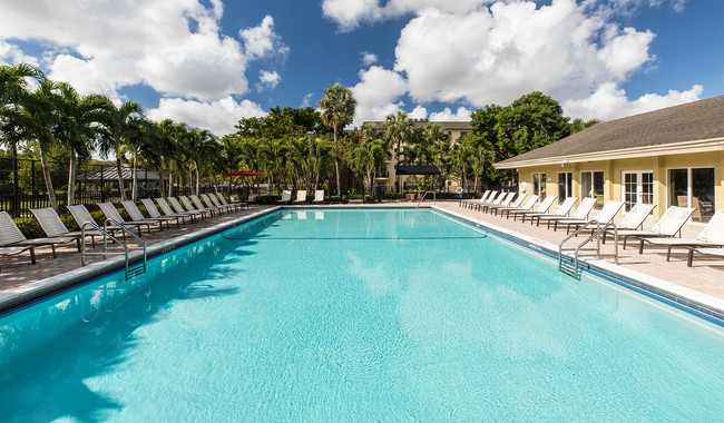 Soak up some sun at one of the palmside lounge chairs. - Plantation Gardens Apartment Homes