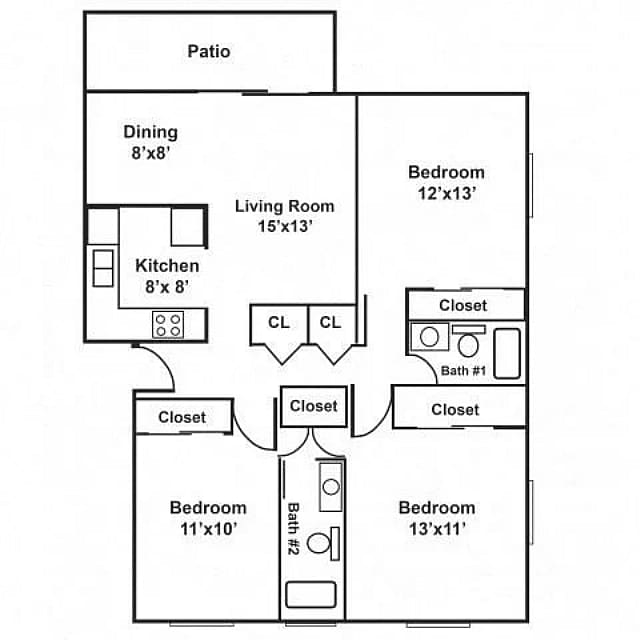 3x2 The Plantation 1225 sq ft - The Essex