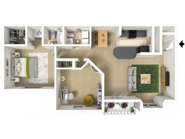 One Bedroom, One and a half Bath, with Den - Greens at Cross Court