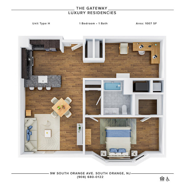 1 Bedroom 1 Bath | Floorplan H - The Gateway Luxury Residences