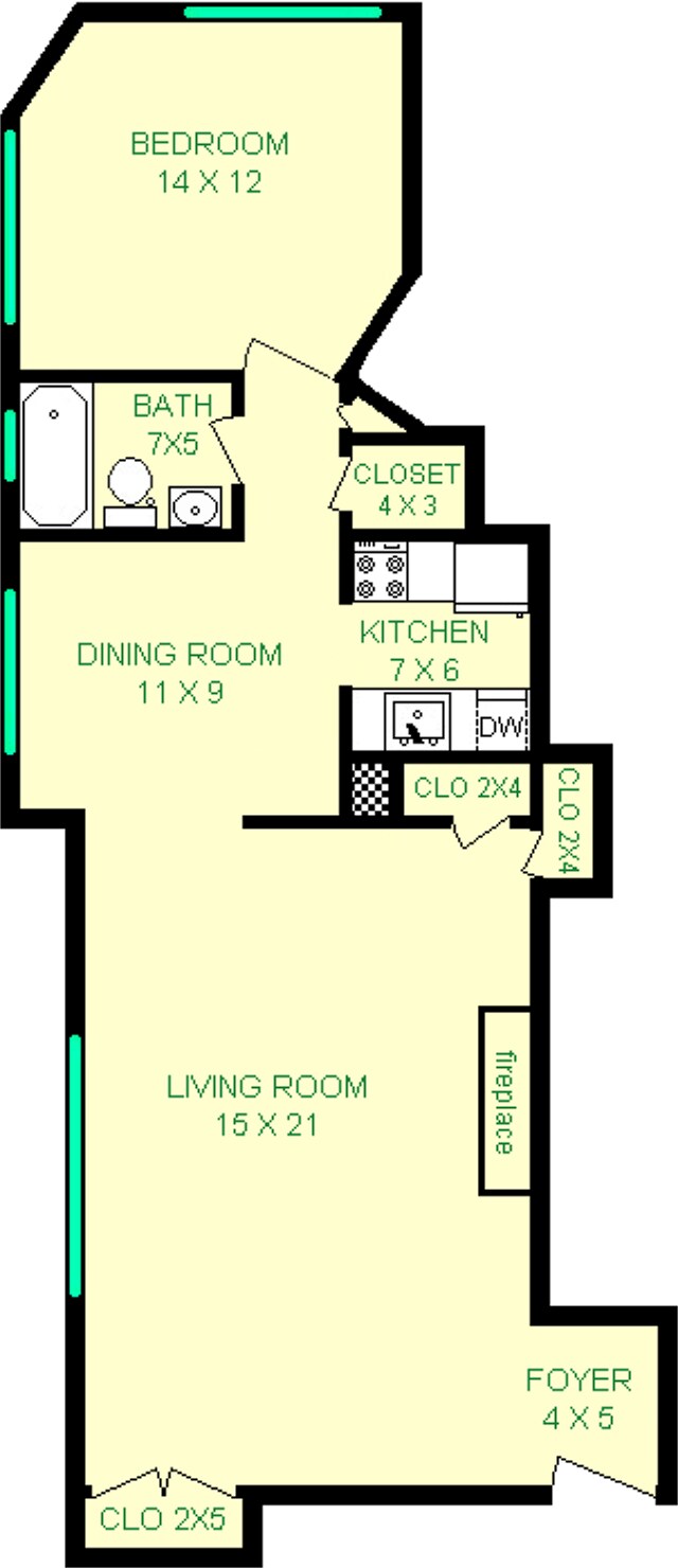 Nutting One Bedroom Floorplan - The Schenley Arms