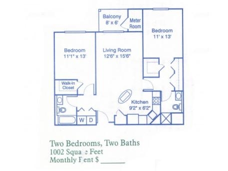 Floor Plan 2BR/ 1002SF - CARLTON PLACE