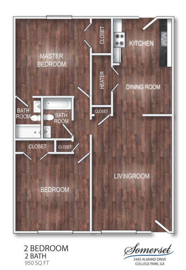 2 Bedroom 2 Bath Floorplan - Somerset Apartment