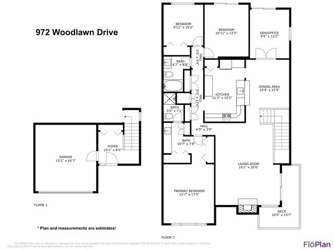 Plan and Measurements are estimates - 972 Woodlawn Dr