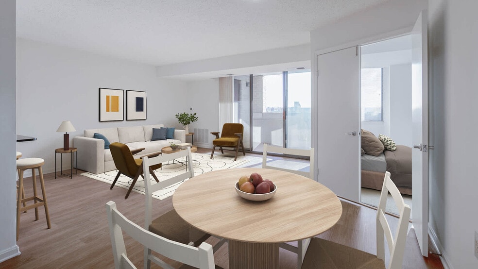 Living Room with Balcony and Hard Surface Flooring - Courthouse Plaza