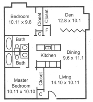 2BR/2BA with Den - WestRidge Apartments