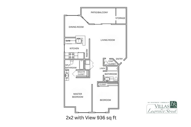 2x2 with View l 936 sq ft l Villas at Lawrence - Villas at Lawrence