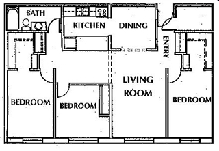 3BR/1BA Floor Plan - Johnson Legacy Apartments