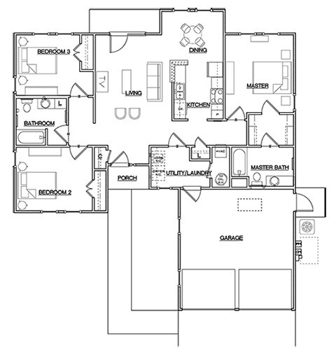 1351 SF Floor Plan - Magnolia Trace