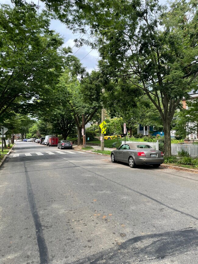 Looking south along Q Street. Our condo building further on the right; Hardy Park on the left. - 4555 MacArthur Blvd NW
