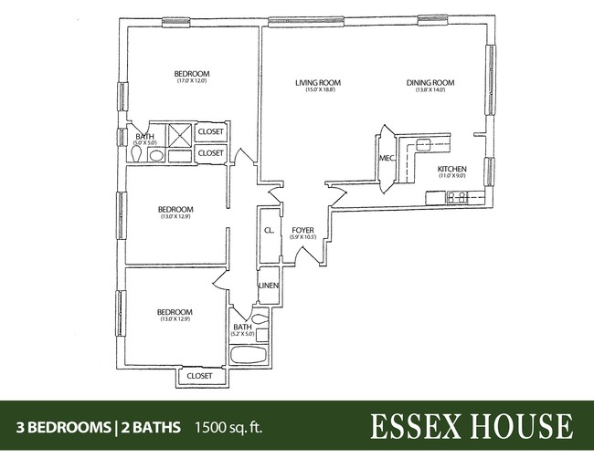 3BR/2BA - Essex House Apartments