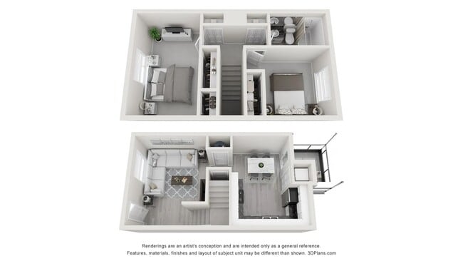 A 3D floor plan rendering of The Vogue. - Slate Luxury Apartments