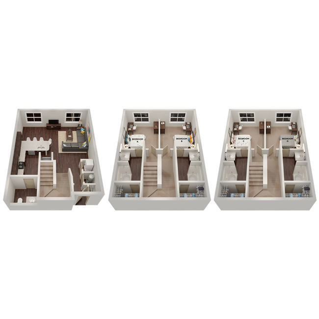D4 Tri-Level TH: 4BD | 4.5 BA |1648 SF - The Hayward Student Living