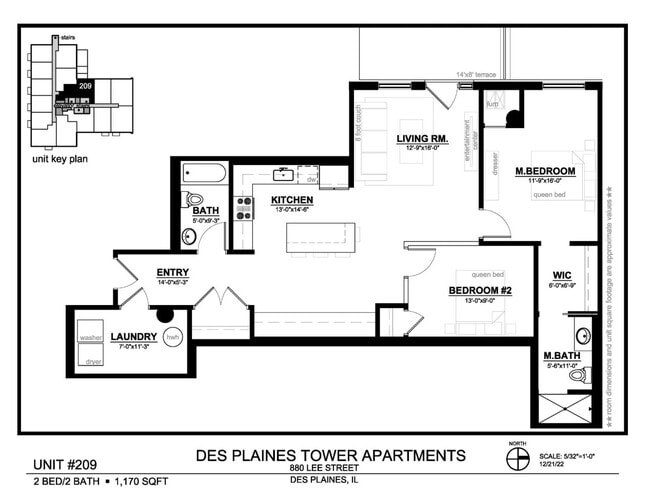 Unit 209 Floor Plan - 2BR, 2BA - Des Plaines Tower
