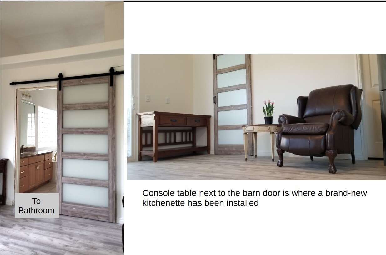 18. South side of barn door in living room (brand-new kitchenette now installed in SE corner) - 137 E 755 S
