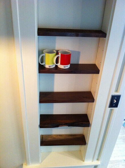 Oregon black walnut shelves in place of original 'ironing board cupboard' - 4811 NE 31st Ave