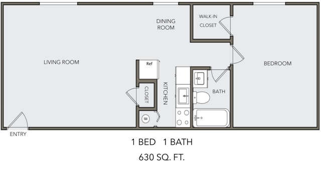 1 Bedroom Floor plan - Southgate Apartments