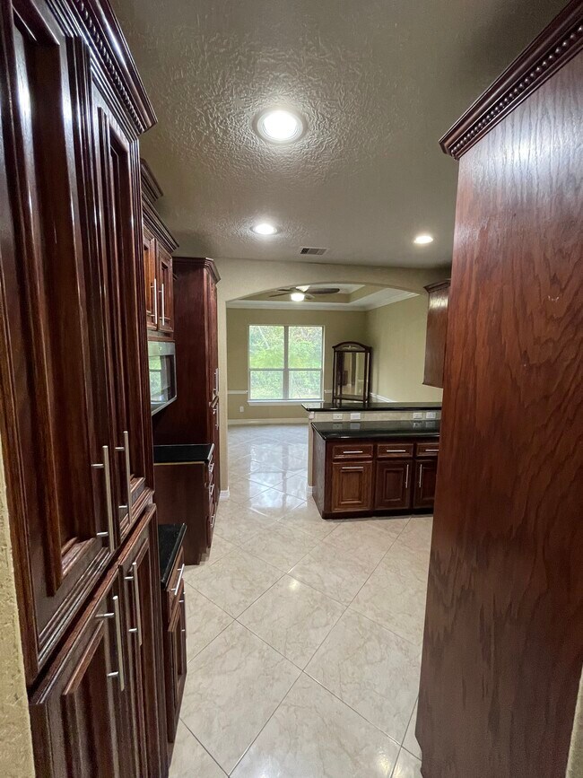 Kitchen, Custom built wood cabinets, black granite with gold flakes counter tops - 600 River Bend Dr