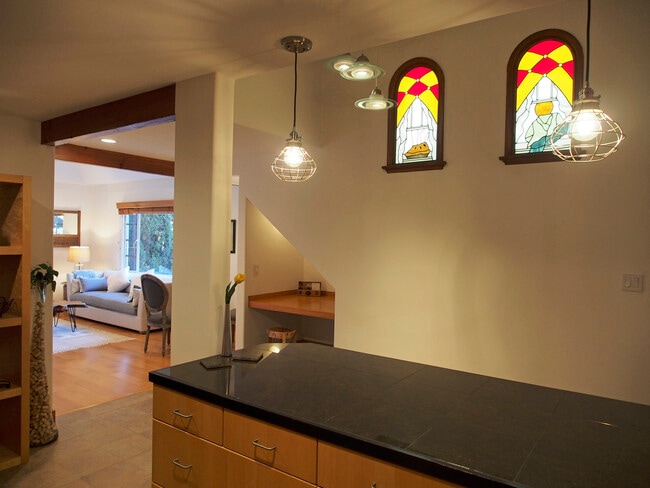 Custom Stained Glass view from kitchen corner to Living Room - 1760 N Fairfax Ave