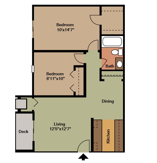 2BR/1BA Floor Plan - Orchard Apartments