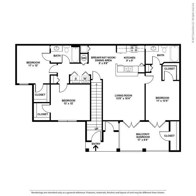 Tortuga - 3B2B - 1326 SF - Plantain - 2D Floorplan - Tortuga Bay at Waterford Lakes